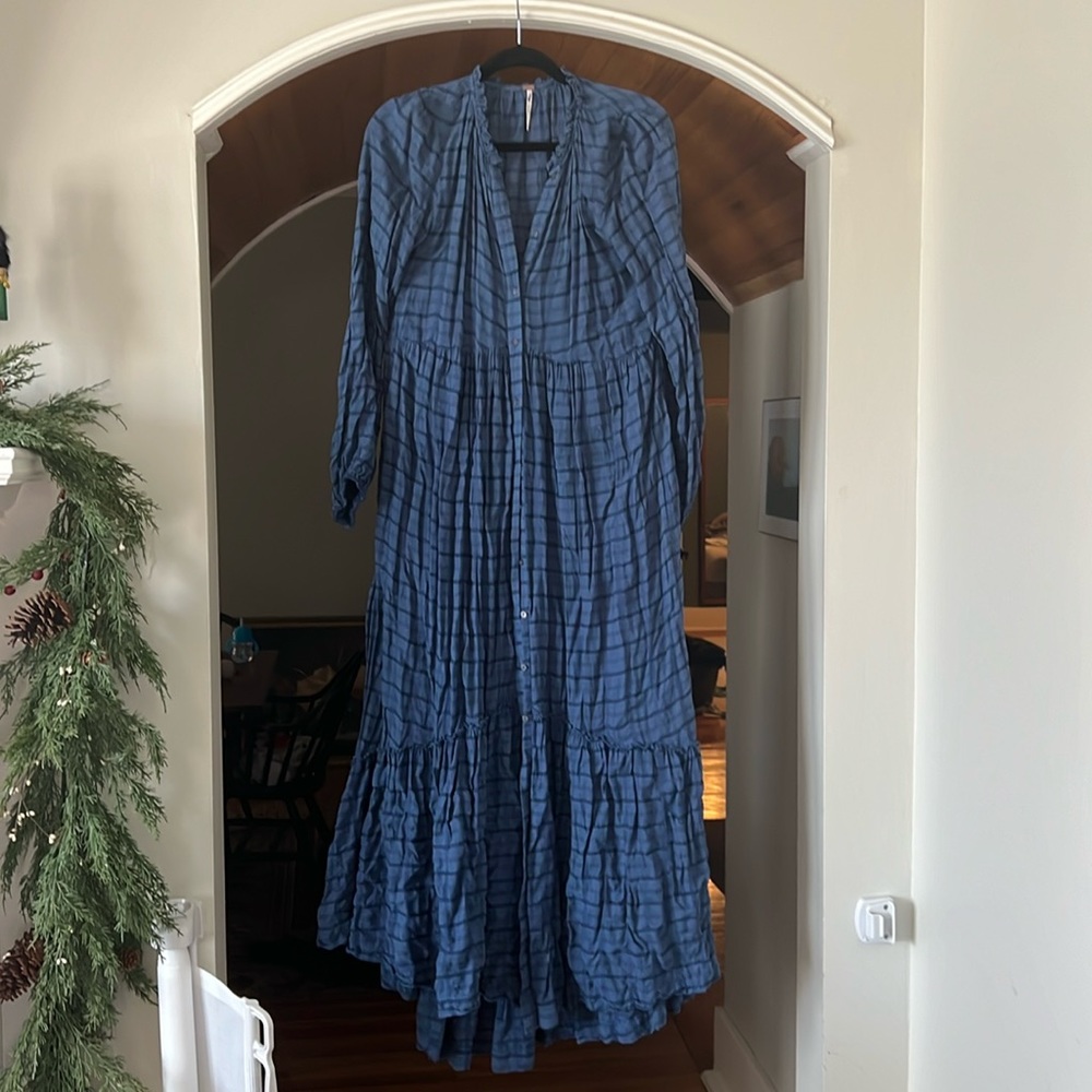 Freepeople Edie Plaid blue duster dress